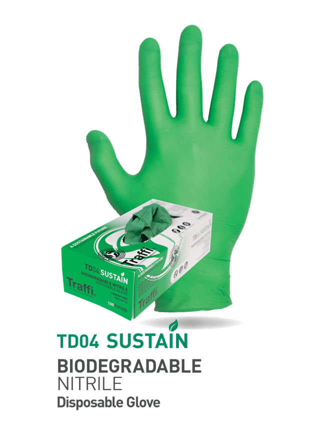 Biodegradable Nitrile Green Disposable Gloves x 100, XL