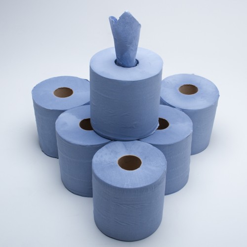 Contract Centrefeed Roll 120m x 16.8cm, blue, 2 ply, x 6